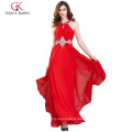 Grace Karin Sexy sem mangas Backless Red Elegant Chiffon Long Vestidos de noite formal Vermelho CL6184